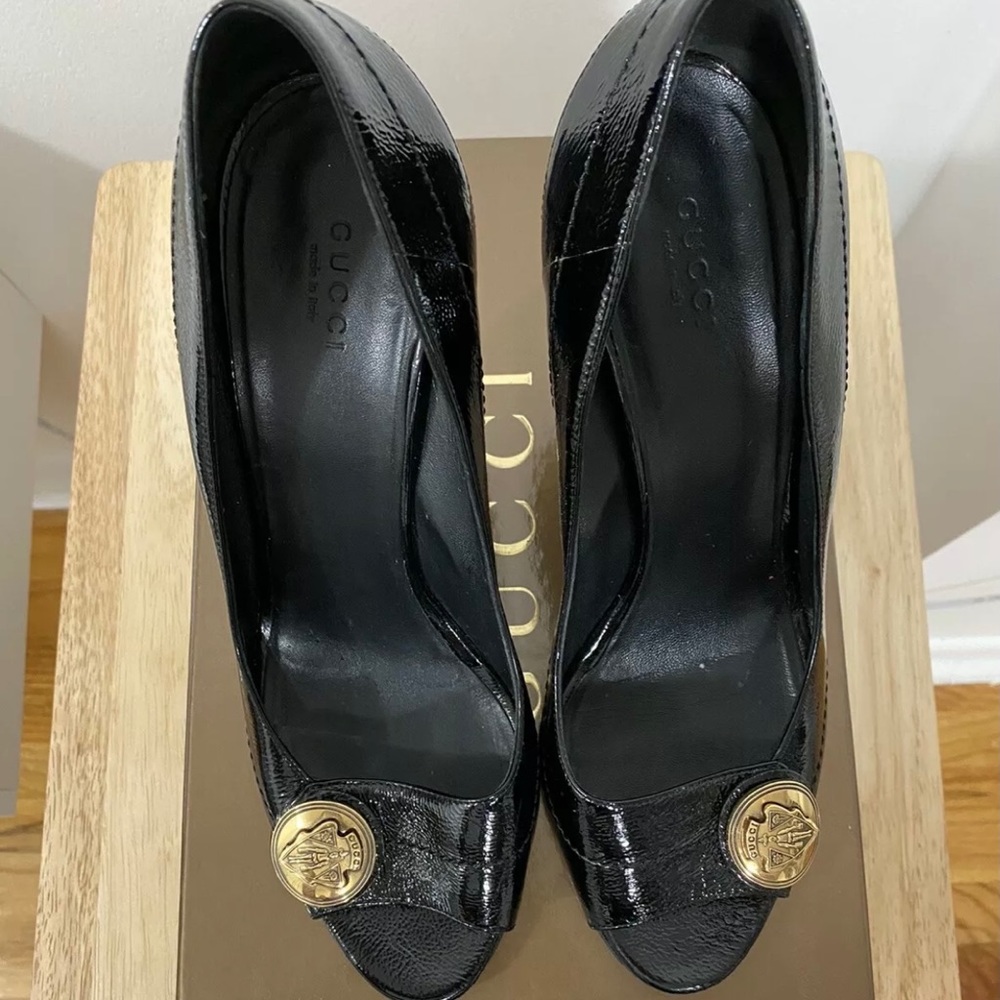 Gucci Peep-toe Pumps Heels Open-toe Black Sz 8.5